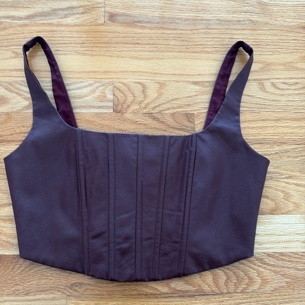 Lovers and friends maroon faux leather corset top